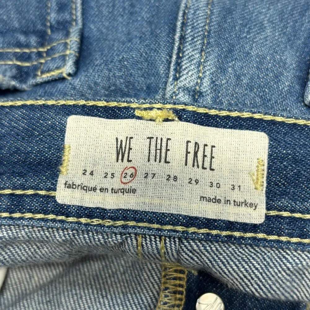 Free People We The Free Women Wide Leg Jeans Size 26 Distressed Denim D120 -12